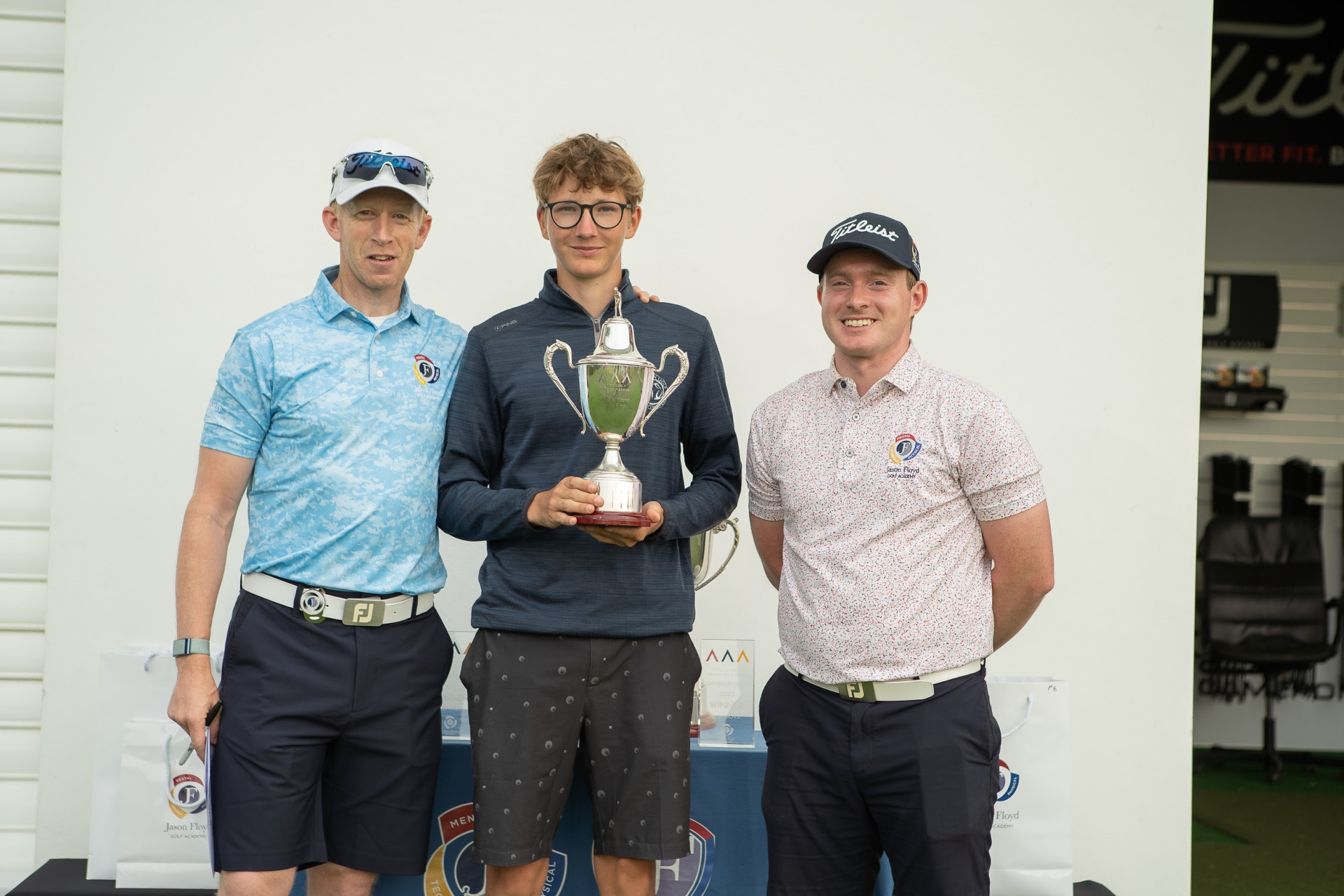 Richard Teder - Winner of the 2023 Triple A World Series Final, Photographed with Jason Floyd of the Jason Floyd Golf Academy and Lorne Burns